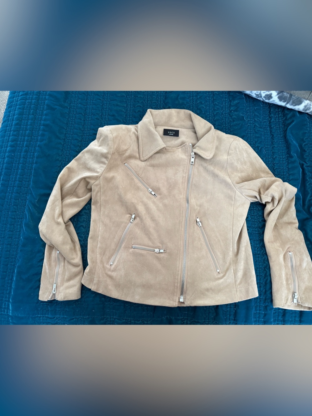 Vici Beige Suede Moto Jacket